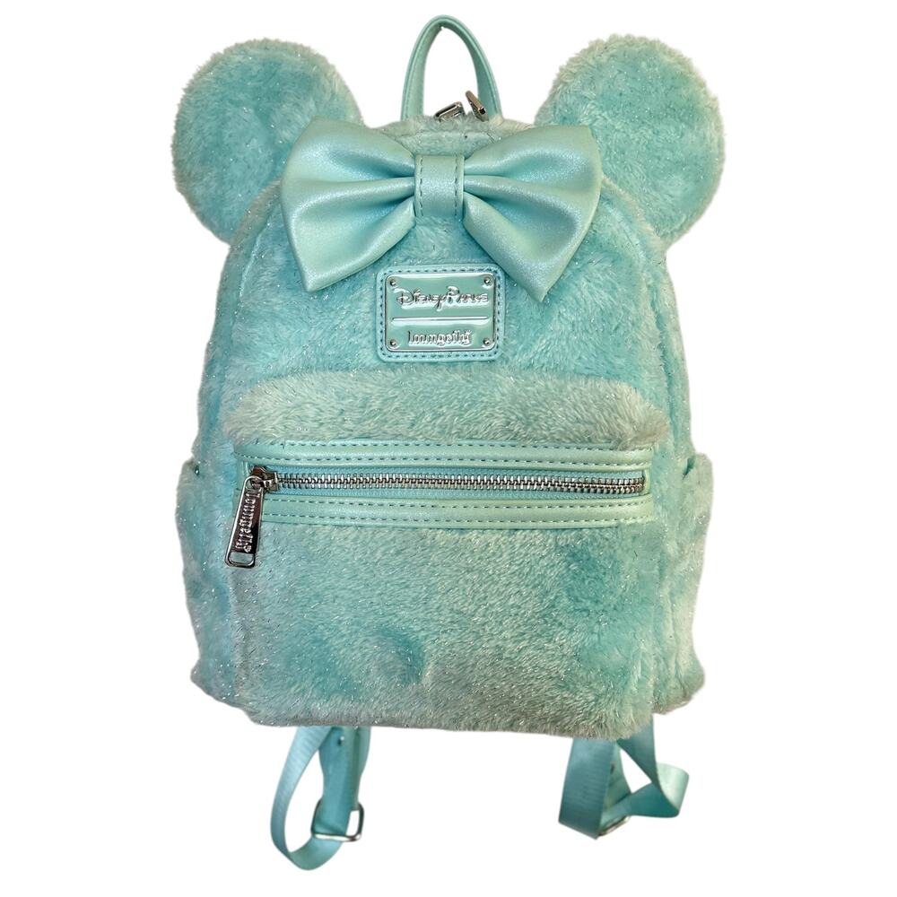 Disney Parks Loungefly Minnie Mouse Mint Plush Tinsel Ears Mini Backpack